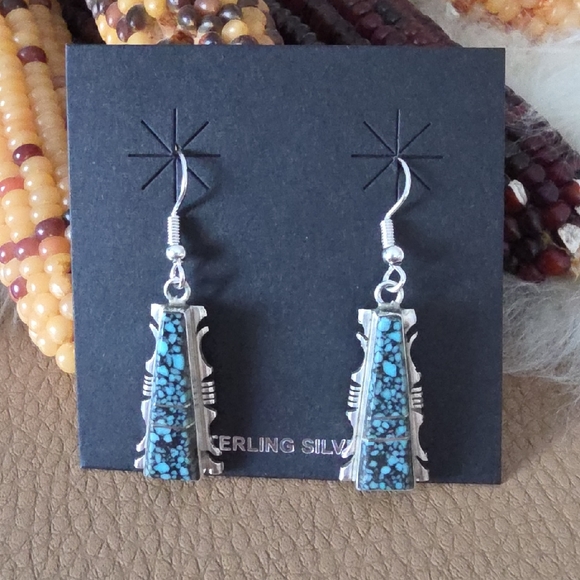 NWOT Native American Navajo Kingman Web Turquoise Dangle Earrings 🩵🕸🖤🎁